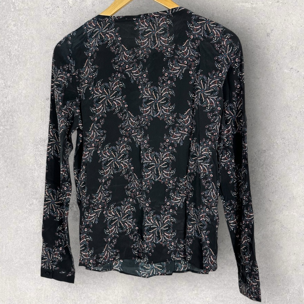 Sezane 100% Silk Printed Long Sleeve Blouse‎ Womens Size 38 French US 6 Top Boho - Picture 3 of 14
